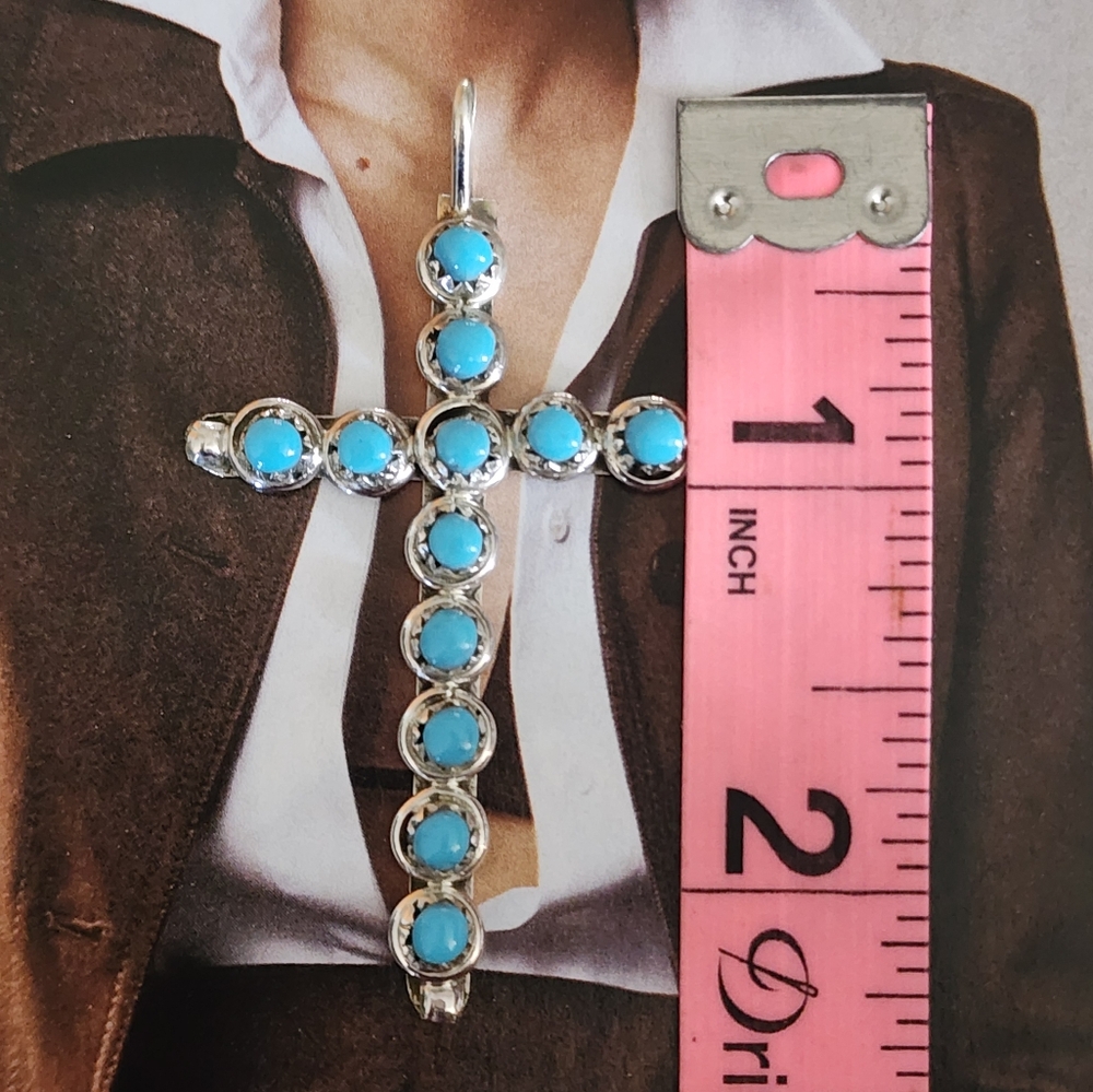 Turquoise Silver Cross Pendant David Kaamasee Zuni Kingsman Turquosie